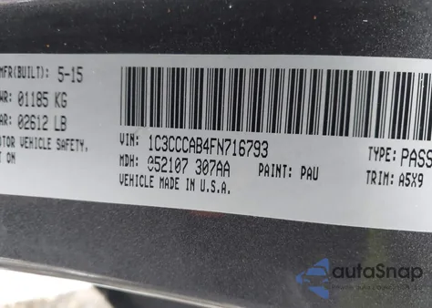 2015 Chrysler 200 Limited z USA, uszkodzony, nr VIN 1C3CCCAB4FN716793